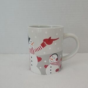 Crate&Barrel NWT Joan Anderson Festive Winter Snowman Red Bird Coffee Tea Mug